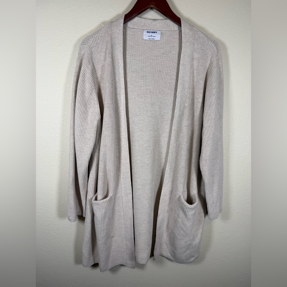 Old Navy Oatmeal Cream Heavy Knit Open Cardigan XL Pockets Coast Grandma
